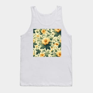 Yellow Flowers and Green Leaves Pattern Tank Top